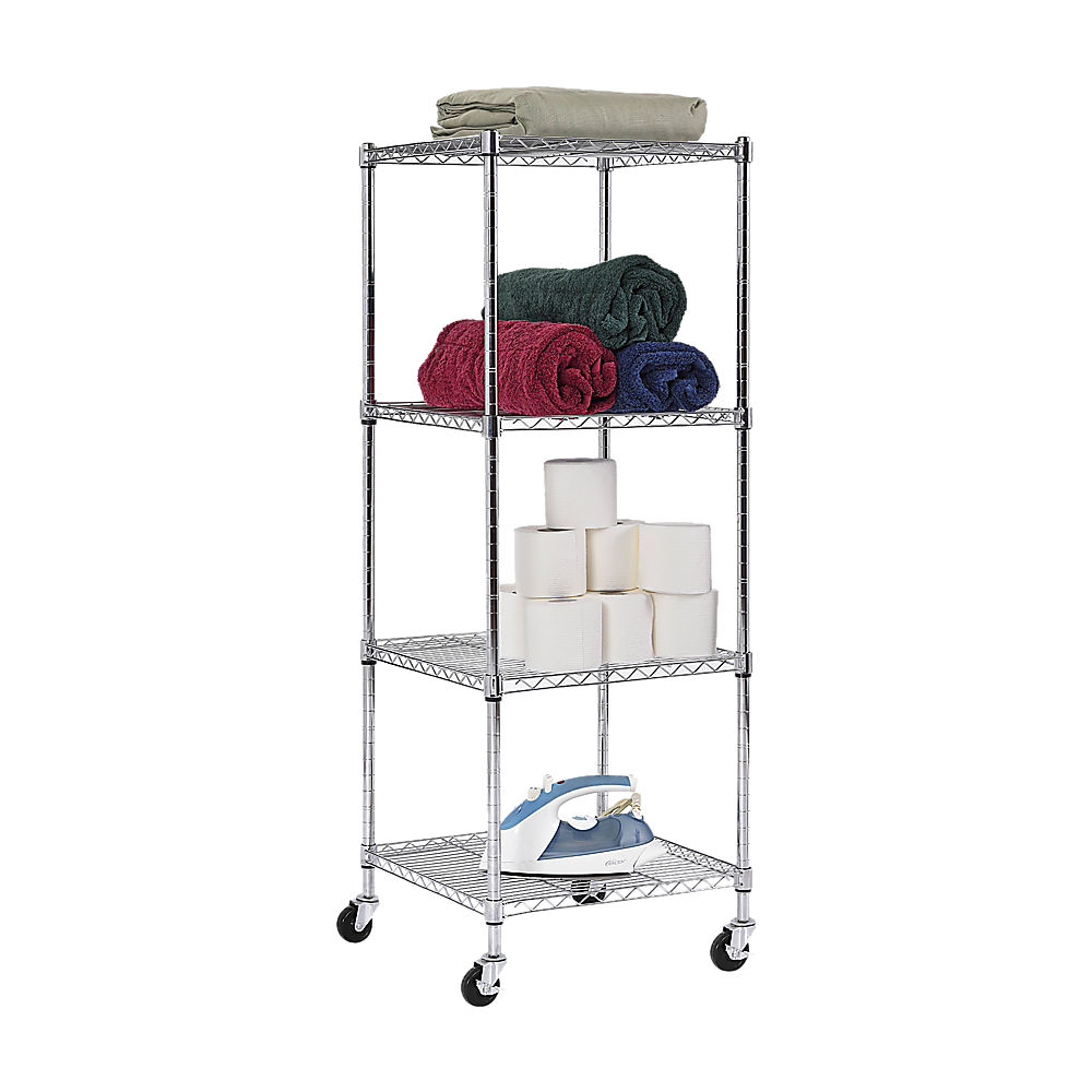 Modular Wire Storage 60x60cm Steel Shelving Chrome With Wheels For Garage Warehouse Or Kitchen Organisation