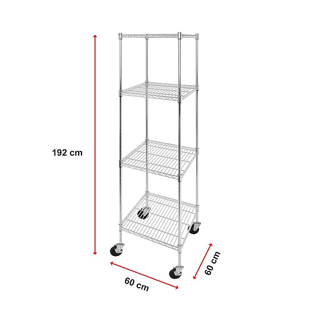 Modular Wire Storage 60x60cm Steel Shelving Chrome With Wheels For Garage Warehouse Or Kitchen Organisation