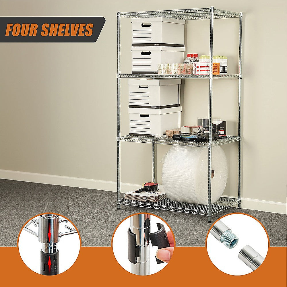 Modular Wire Storage 120x60cm Steel Shelving Chrome With Fixed Legs For Garage Warehouse Or Kitchen Organisation