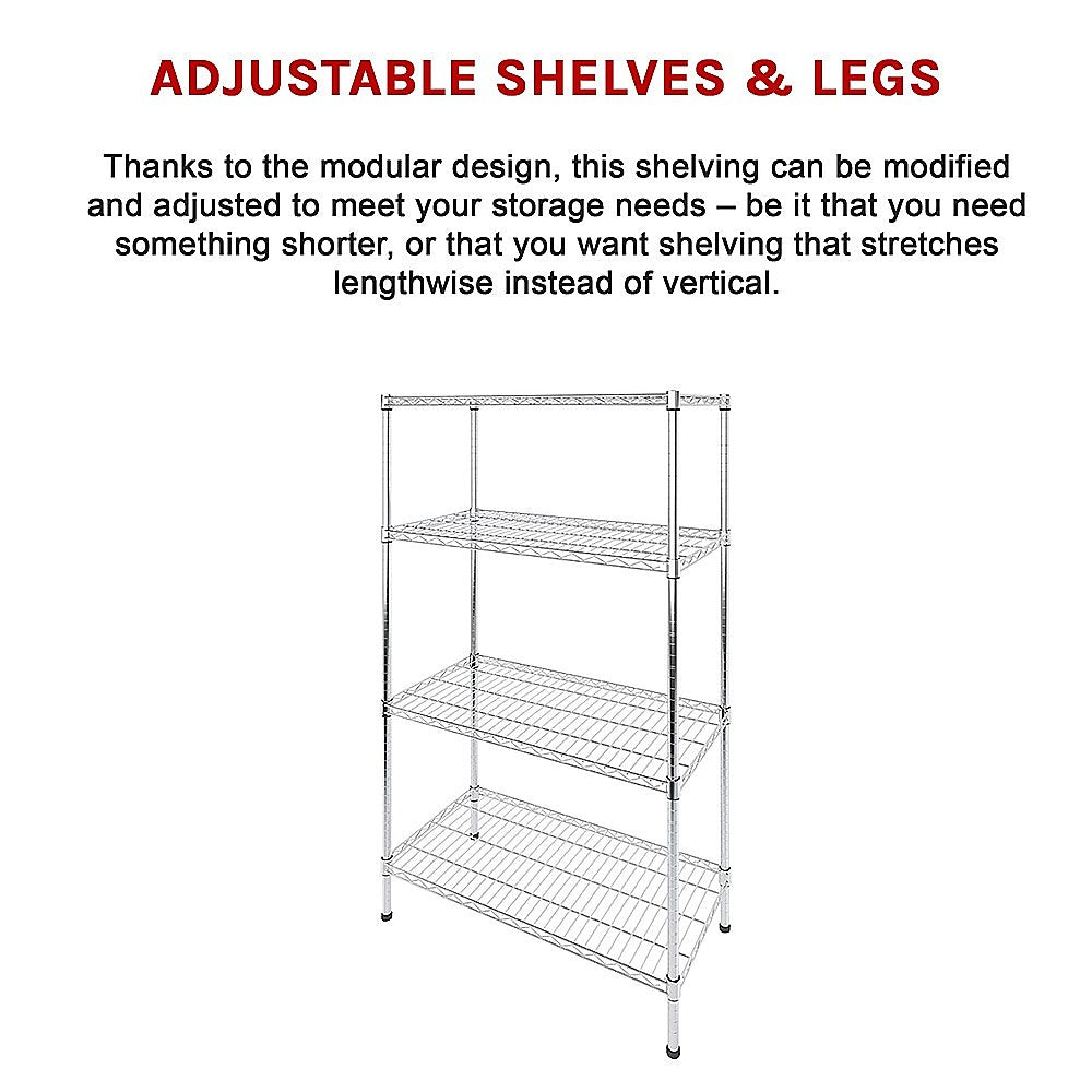 Modular Wire Storage 120x60cm Steel Shelving Chrome With Fixed Legs For Garage Warehouse Or Kitchen Organisation