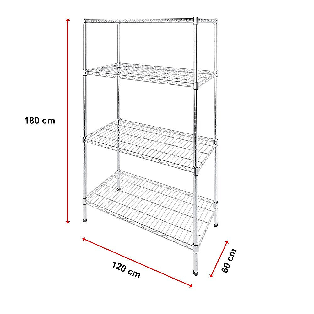 Modular Wire Storage 120x60cm Steel Shelving Chrome With Fixed Legs For Garage Warehouse Or Kitchen Organisation
