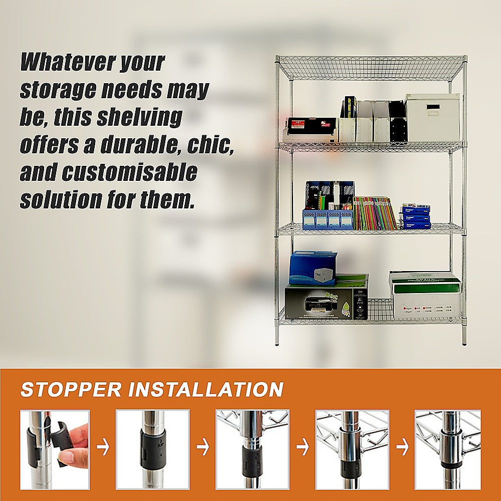 Modular Wire Storage 120x60cm Steel Shelving Chrome With Fixed Legs For Garage Warehouse Or Kitchen Organisation