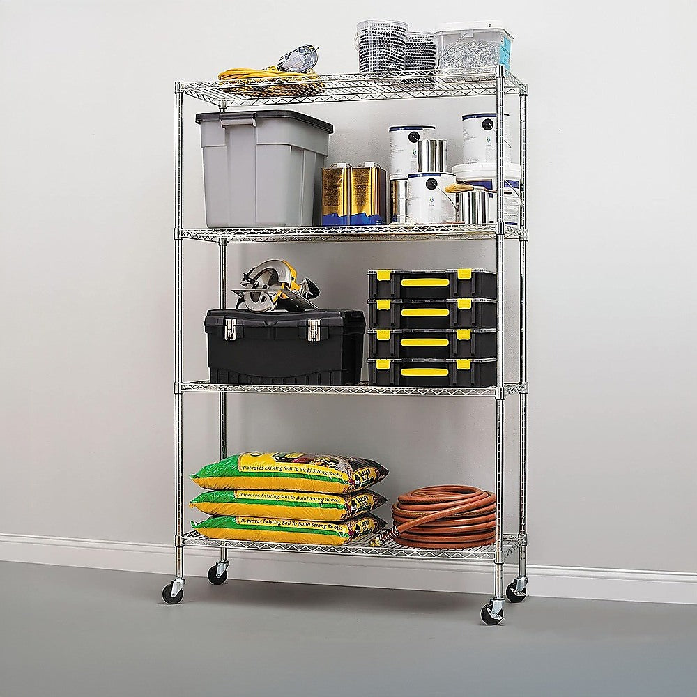 Modular Wire Storage 120x60cm Steel Shelving Chrome With Wheels For Garage Warehouse Or Kitchen Organisation