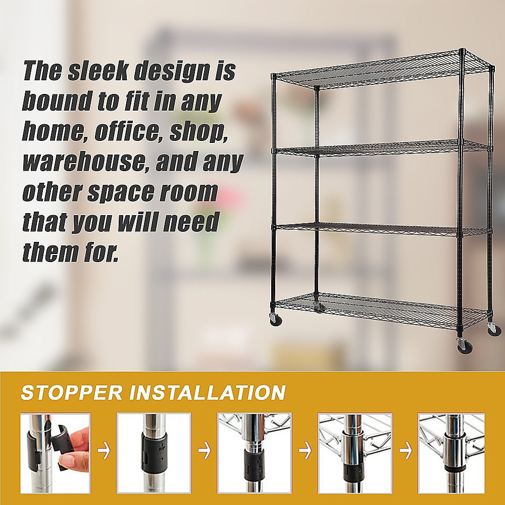 Modular Wire Storage 120x60cm Steel Shelving Chrome With Wheels For Garage Warehouse Or Kitchen Organisation