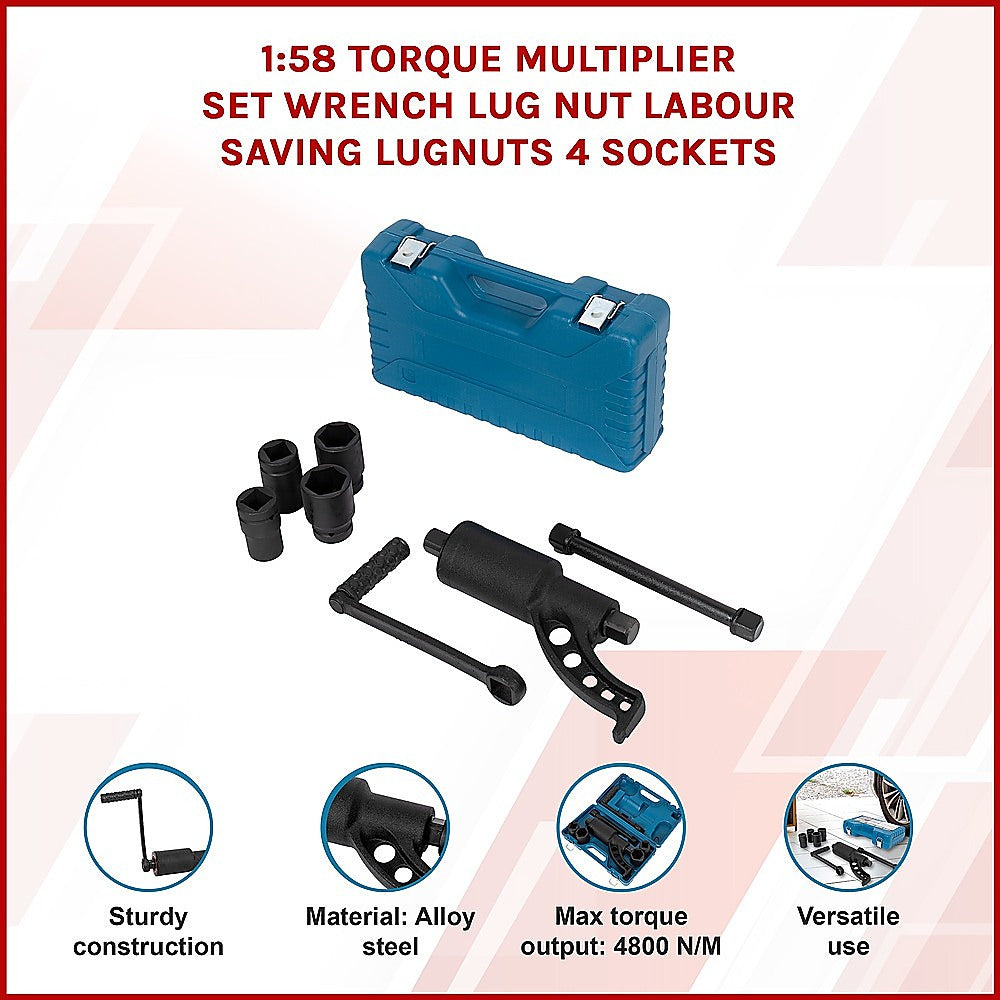 Masonry Tools: 1:58 Torque Multiplier Set Wrench Lug Nut Labour Saving Lugnuts 4 Sockets