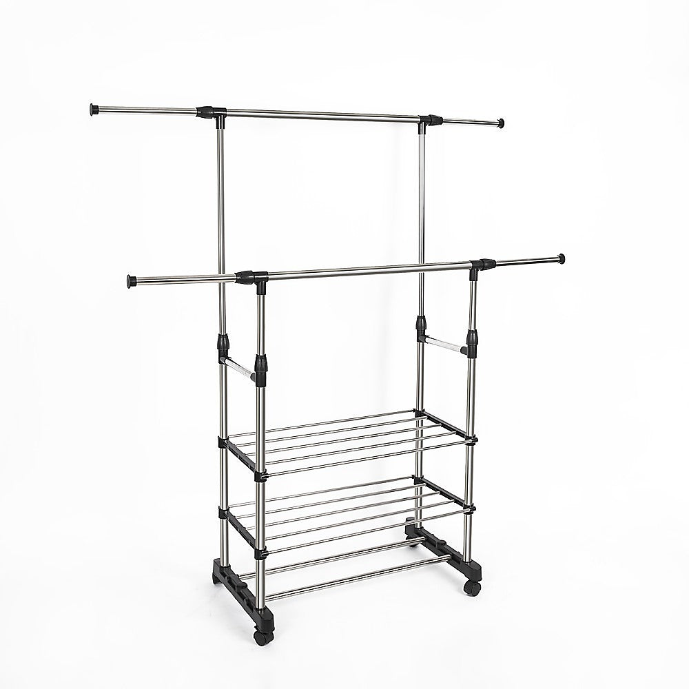 Clothing & Wardrobe Storage: Heavy Duty Commercial Garment Rack Double Bar Rolling Collapsible Clothing Shelf