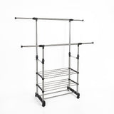 Clothing & Wardrobe Storage: Heavy Duty Commercial Garment Rack Double Bar Rolling Collapsible Clothing Shelf