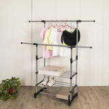 Clothing & Wardrobe Storage: Heavy Duty Commercial Garment Rack Double Bar Rolling Collapsible Clothing Shelf