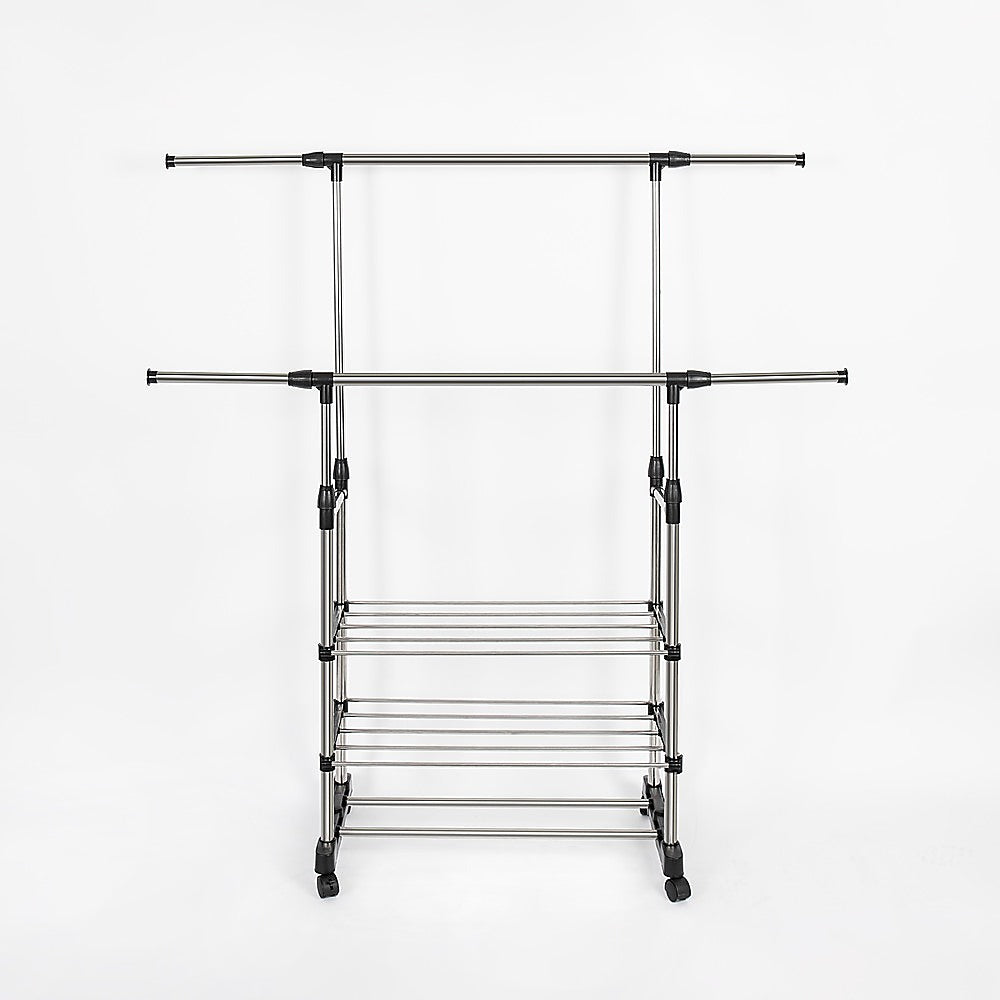 Clothing & Wardrobe Storage: Heavy Duty Commercial Garment Rack Double Bar Rolling Collapsible Clothing Shelf