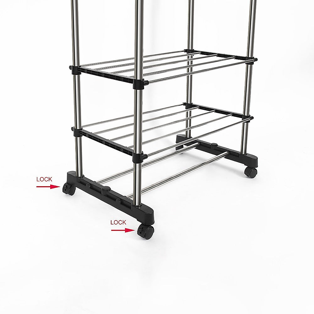 Clothing & Wardrobe Storage: Heavy Duty Commercial Garment Rack Double Bar Rolling Collapsible Clothing Shelf