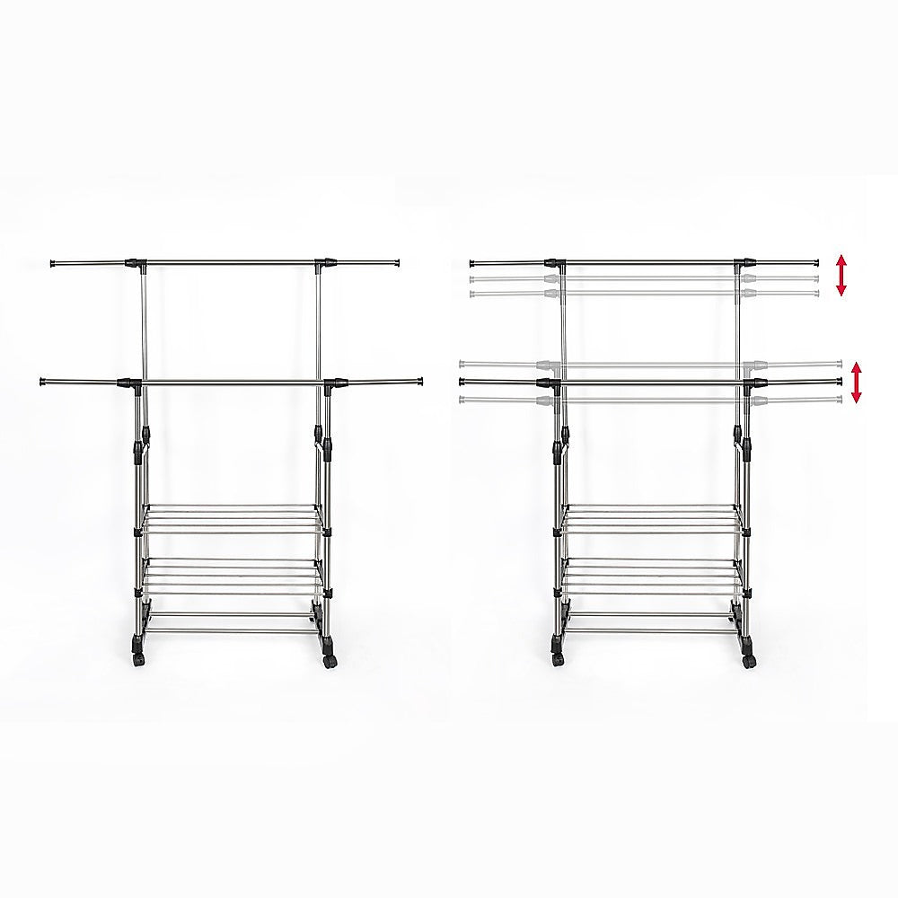 Clothing & Wardrobe Storage: Heavy Duty Commercial Garment Rack Double Bar Rolling Collapsible Clothing Shelf