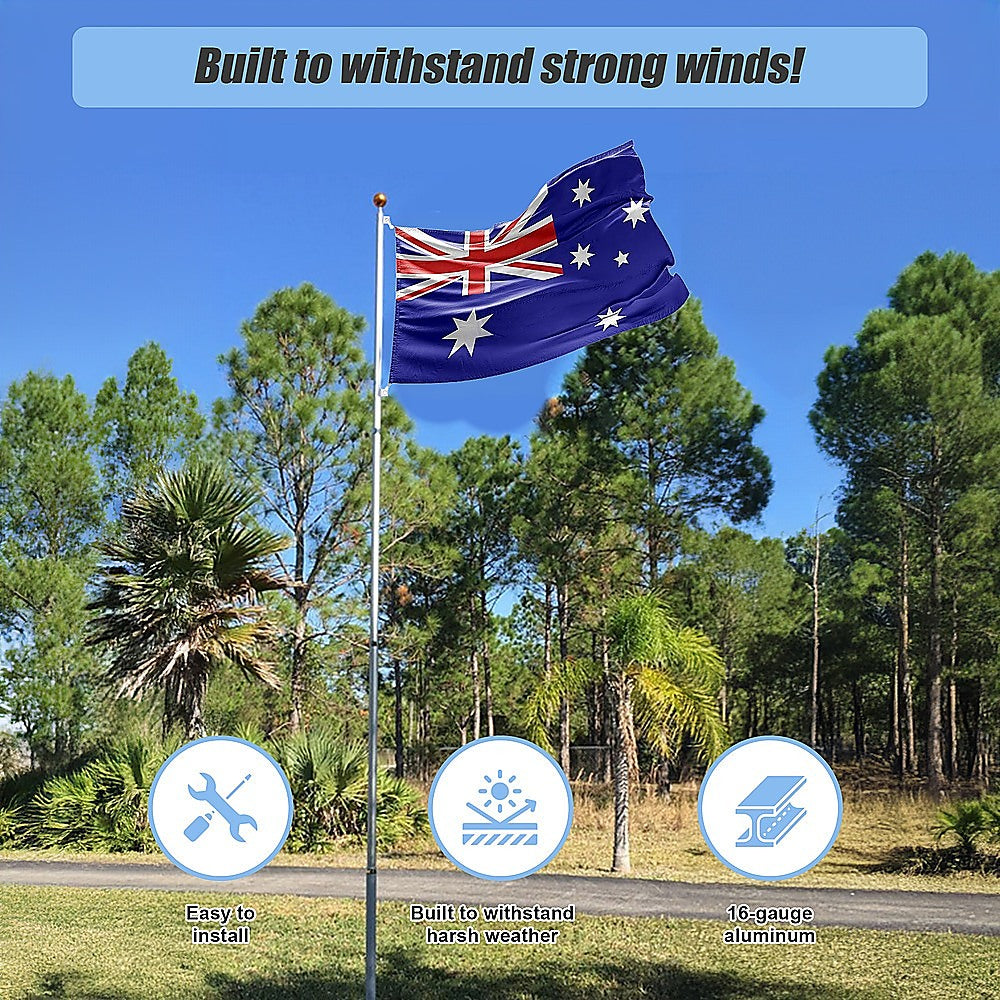 Canopies & Gazebos: 9.1m Flag Pole Kit Telescopic Heavy Duty 16 Gauge Aluminium with Flag
