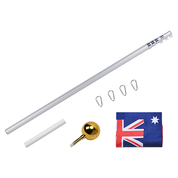 9.1m Flag Pole Kit Telescopic Heavy Duty 16 Gauge Aluminium with Flag