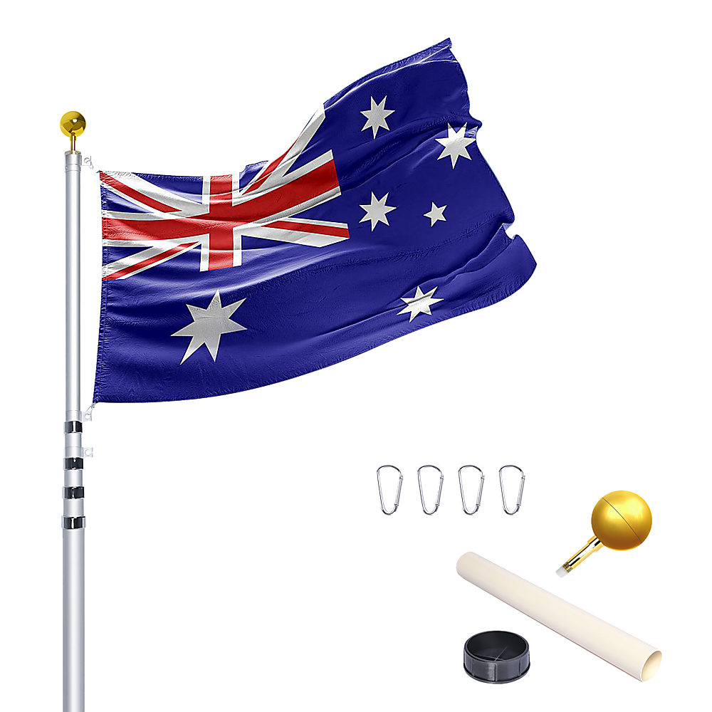 Canopies & Gazebos: 9.1m Flag Pole Kit Telescopic Heavy Duty 16 Gauge Aluminium with Flag
