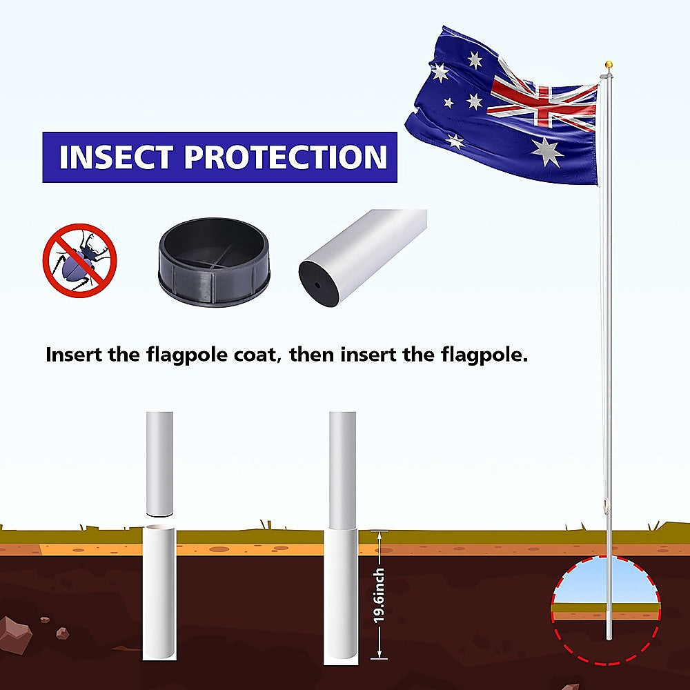 Canopies & Gazebos: 9.1m Flag Pole Kit Telescopic Heavy Duty 16 Gauge Aluminium with Flag
