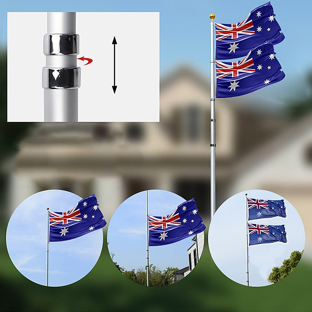 Canopies & Gazebos: 9.1m Flag Pole Kit Telescopic Heavy Duty 16 Gauge Aluminium with Flag