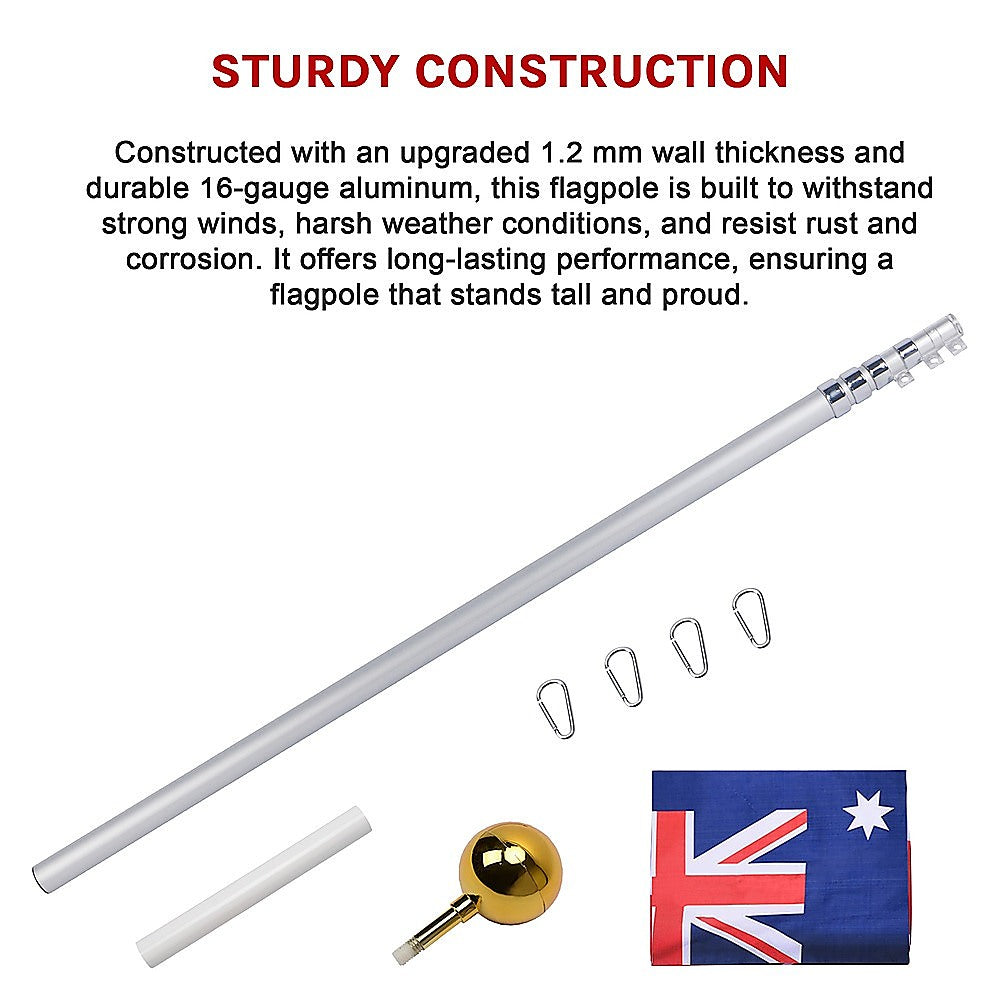 Canopies & Gazebos: 9.1m Flag Pole Kit Telescopic Heavy Duty 16 Gauge Aluminium with Flag