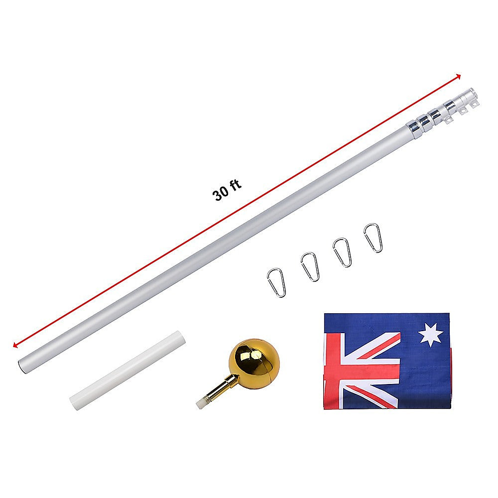 Canopies & Gazebos: 9.1m Flag Pole Kit Telescopic Heavy Duty 16 Gauge Aluminium with Flag