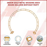 260cm Gold Metal Wedding Arch Round Balloon Birthday Party