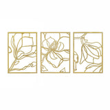 3 Piece Gold Flower Metal Wall Decor Abstract Floral Aesthetic Set of 3