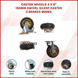 Ladders & Scaffolding: Castor Wheels 4 x 6" 150mm Swivel Silent Caster 2 Brakes 800KG