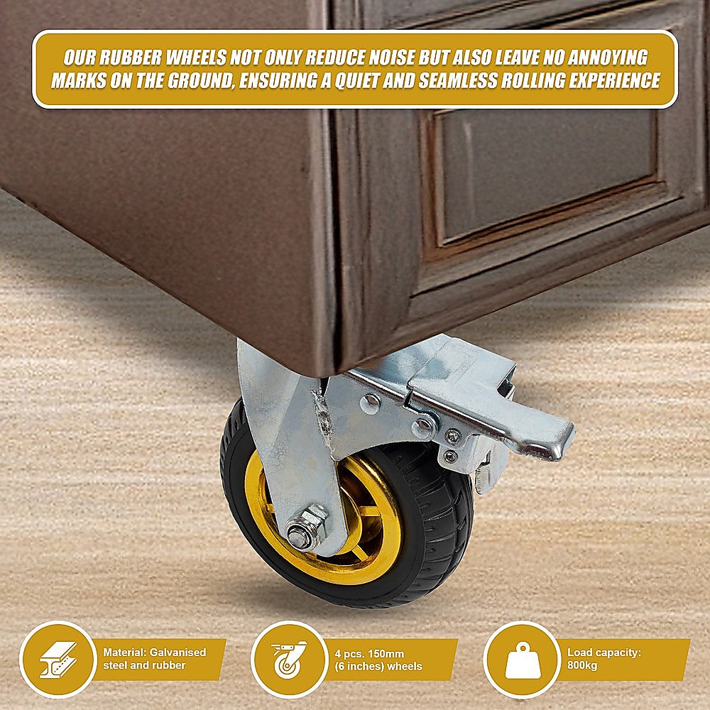 Ladders & Scaffolding: Castor Wheels 4 x 6" 150mm Swivel Silent Caster 2 Brakes 800KG