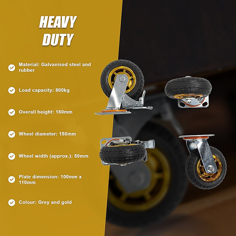 Ladders & Scaffolding: Castor Wheels 4 x 6" 150mm Swivel Silent Caster 2 Brakes 800KG