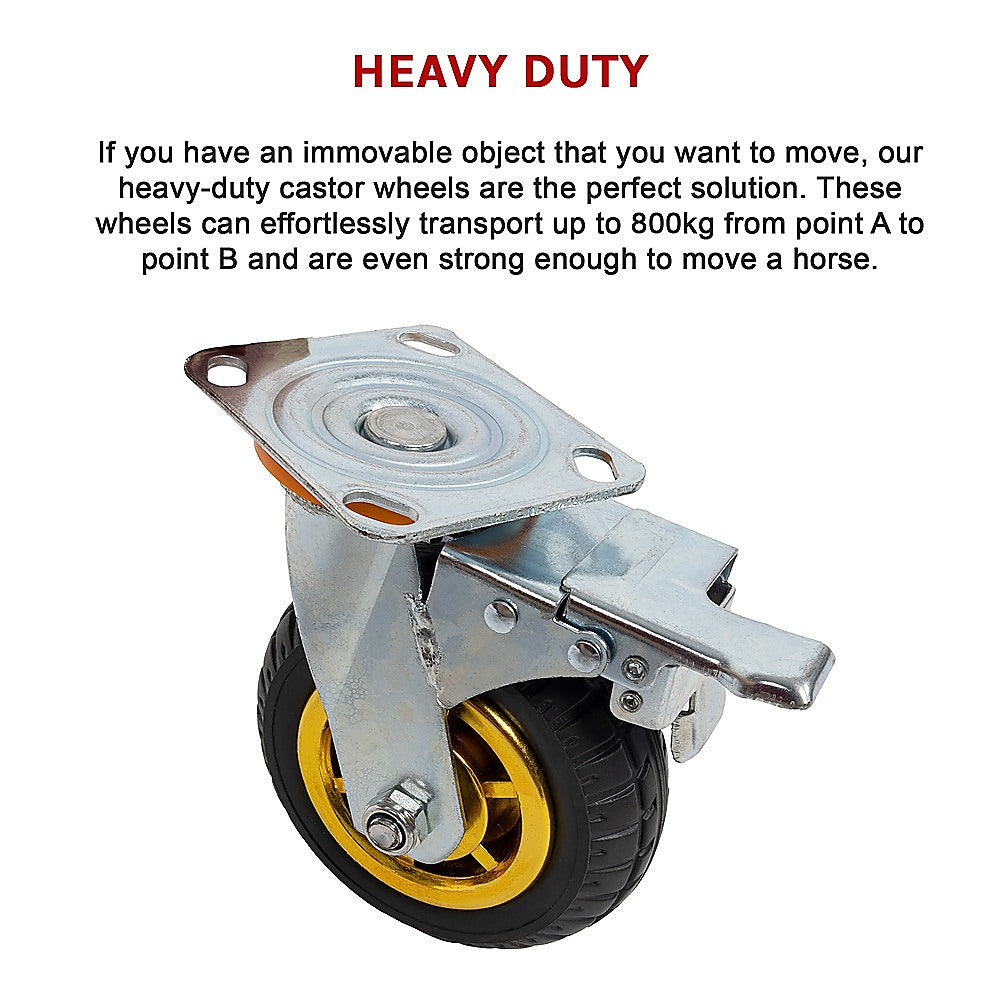 Ladders & Scaffolding: Castor Wheels 4 x 6" 150mm Swivel Silent Caster 2 Brakes 800KG