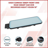 Security Cameras & Accessories: Dash Camera 1080P Front and Rear Smart Car DVR Recorder Night Vision 10"