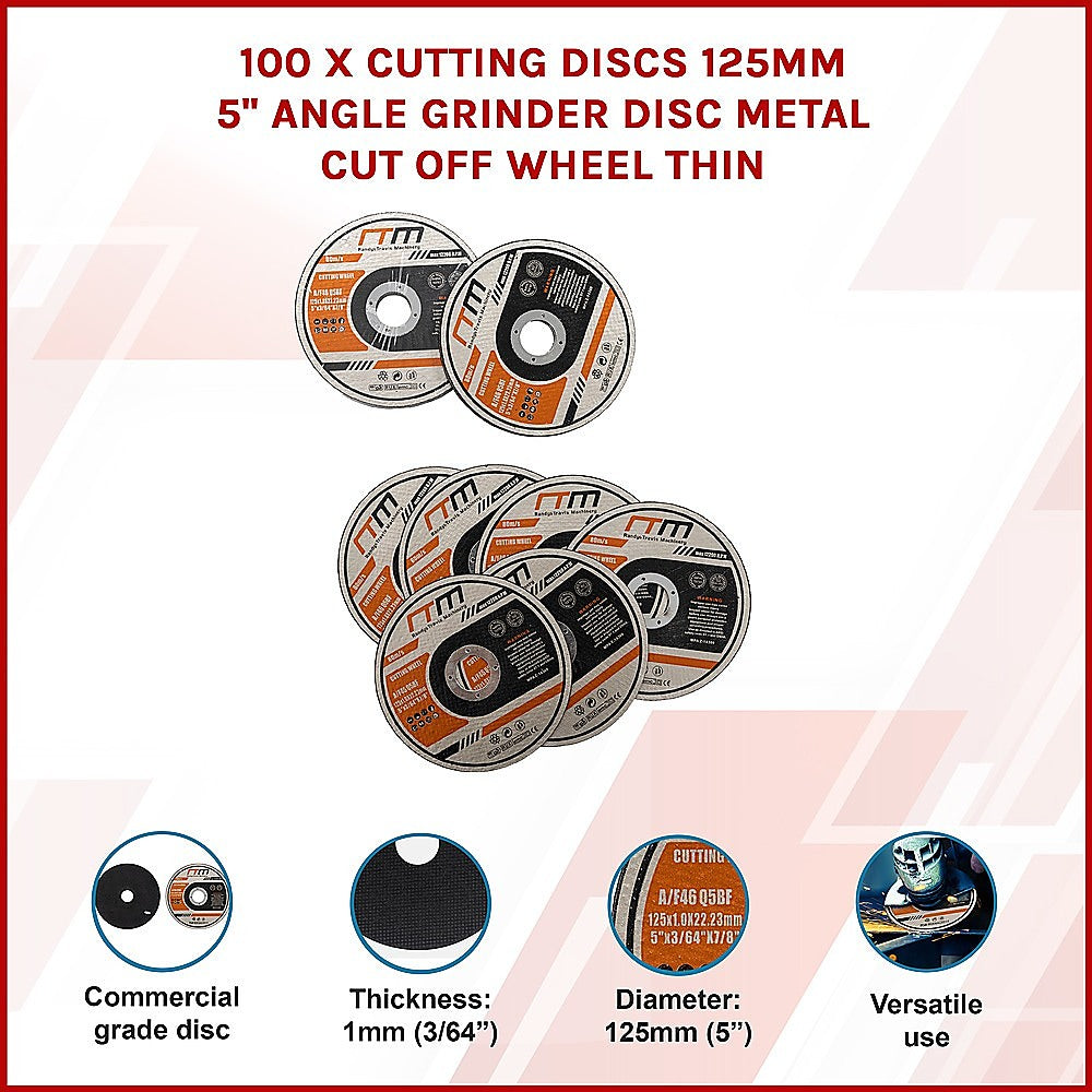 Masonry Tools: 100 x Cutting Discs 125mm 5" Angle Grinder Disc Metal Cut Off Wheel Thin