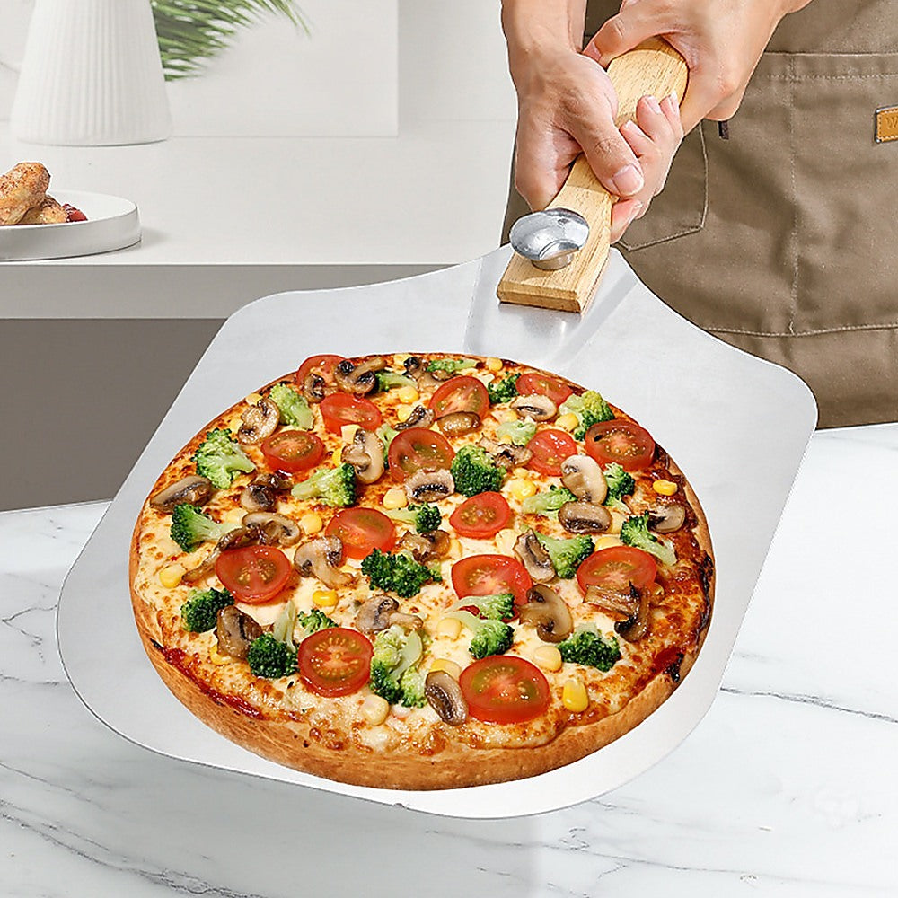 Kitchen Utensils: Metal Pizza Peel with Foldable Wood Handle