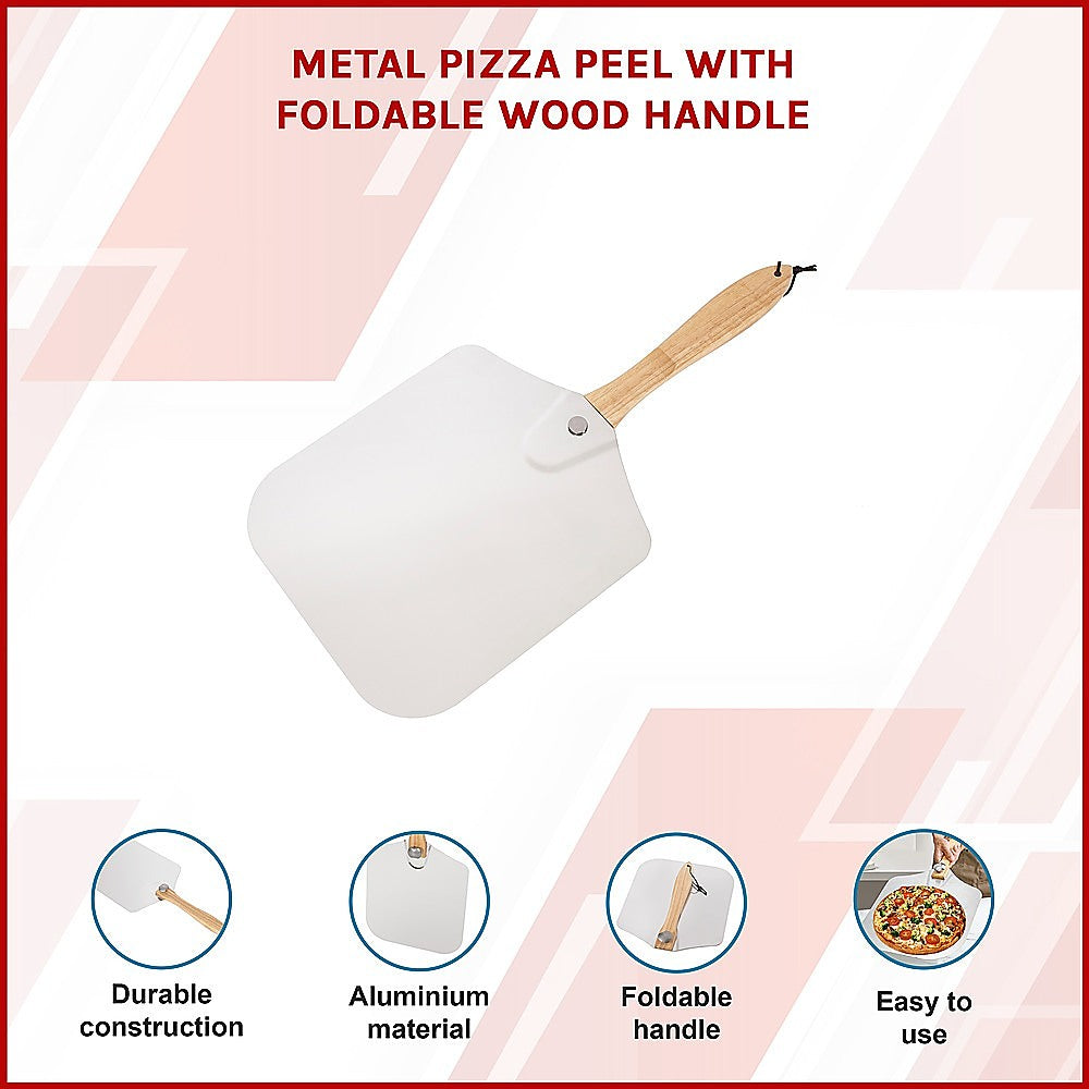 Kitchen Utensils: Metal Pizza Peel with Foldable Wood Handle