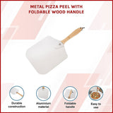 Kitchen Utensils: Metal Pizza Peel with Foldable Wood Handle