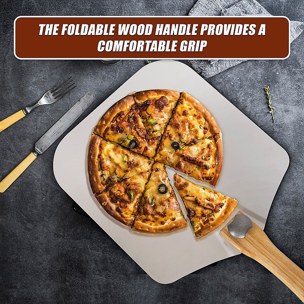 Kitchen Utensils: Metal Pizza Peel with Foldable Wood Handle
