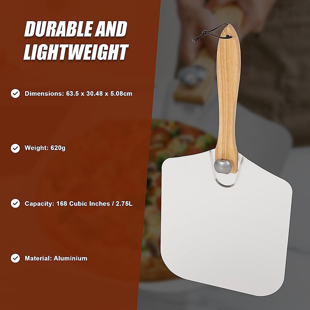 Kitchen Utensils: Metal Pizza Peel with Foldable Wood Handle
