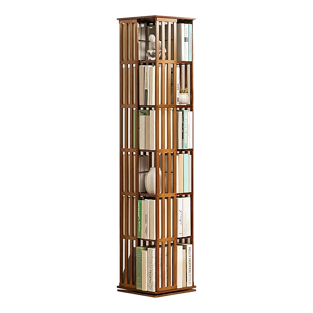 Bookcases & Shelves: 360 Rotating Bookshelf Bamboo Storage Display Rack Shelving in Dark Wood