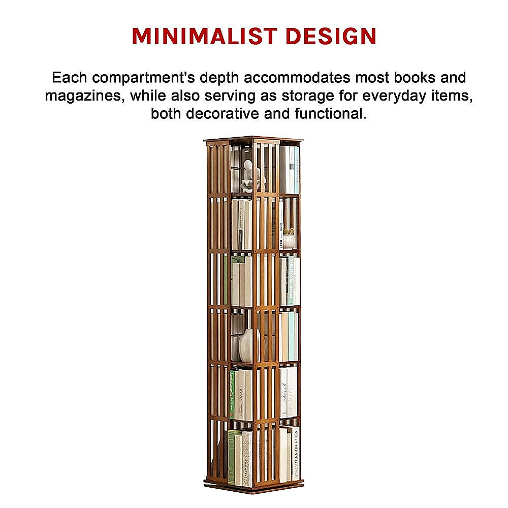 Bookcases & Shelves: 360 Rotating Bookshelf Bamboo Storage Display Rack Shelving in Dark Wood