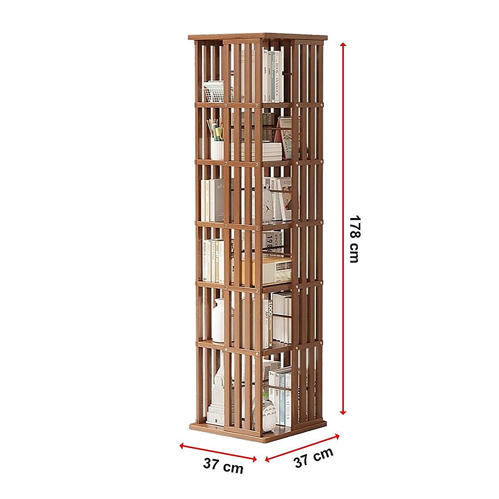 Bookcases & Shelves: 360 Rotating Bookshelf Bamboo Storage Display Rack Shelving in Dark Wood