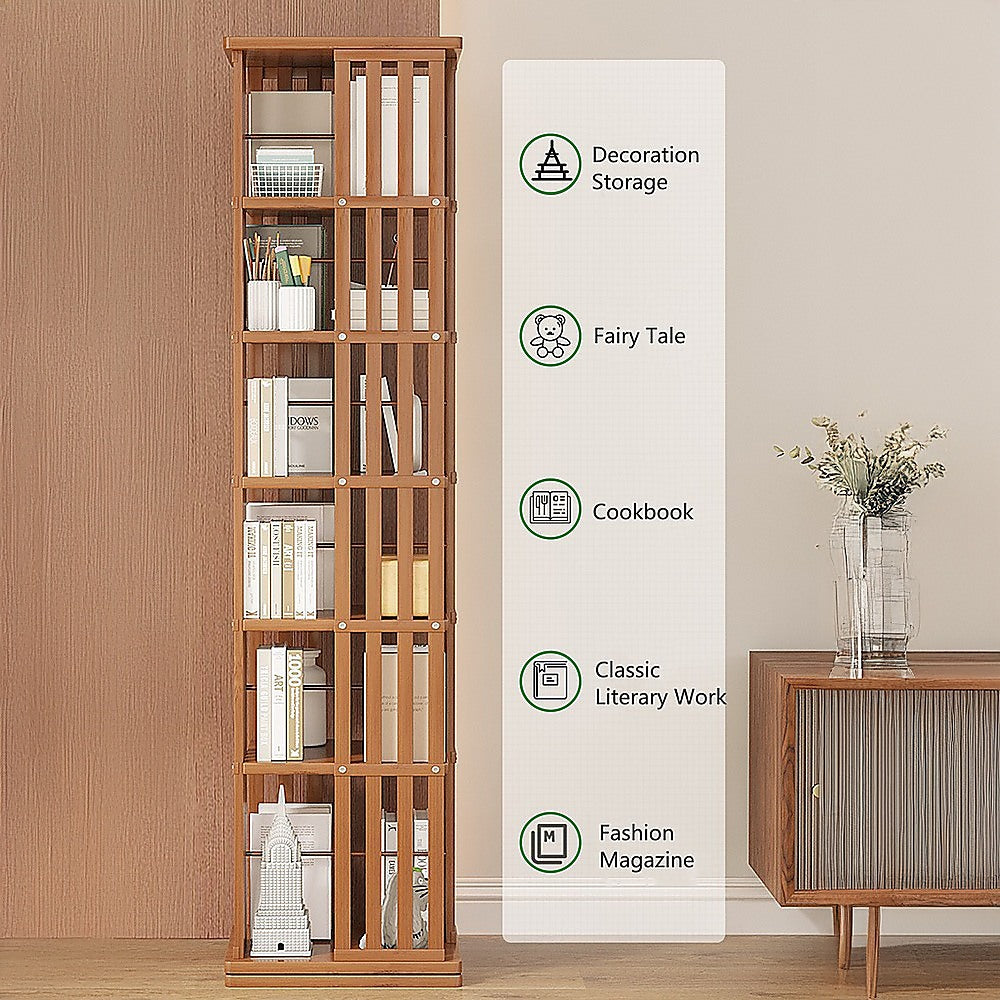 Bookcases & Shelves: 360 Rotating Bookshelf Bamboo Storage Display Rack Shelving in Dark Wood