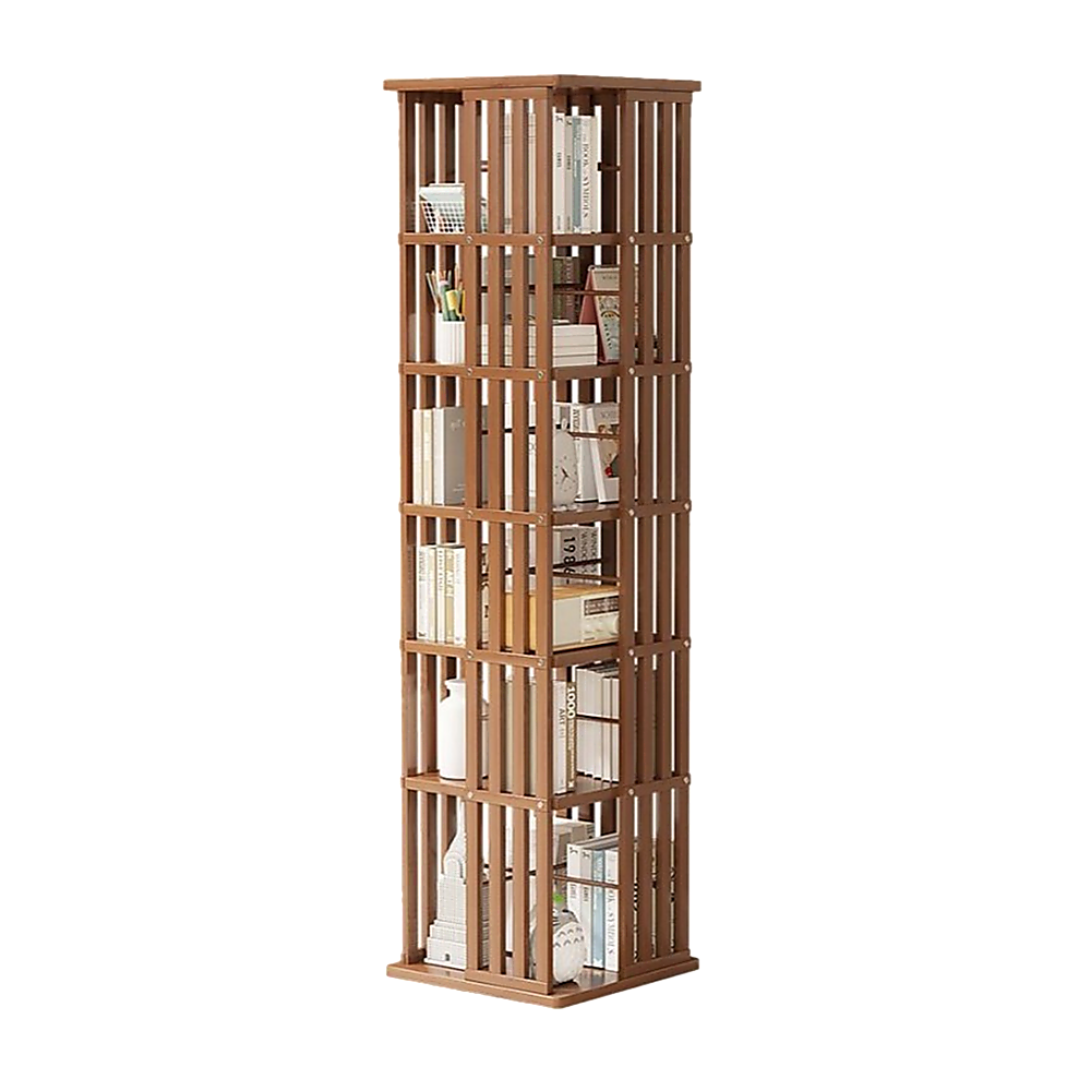 Bookcases & Shelves: 360 Rotating Bookshelf Bamboo Storage Display Rack Shelving in Dark Wood