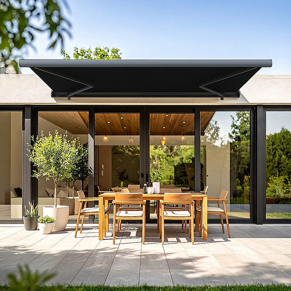 Awnings: 5.0m x 3.0m Retractable Folding Arm Awning Heavy Duty Full Cassette Motorised
