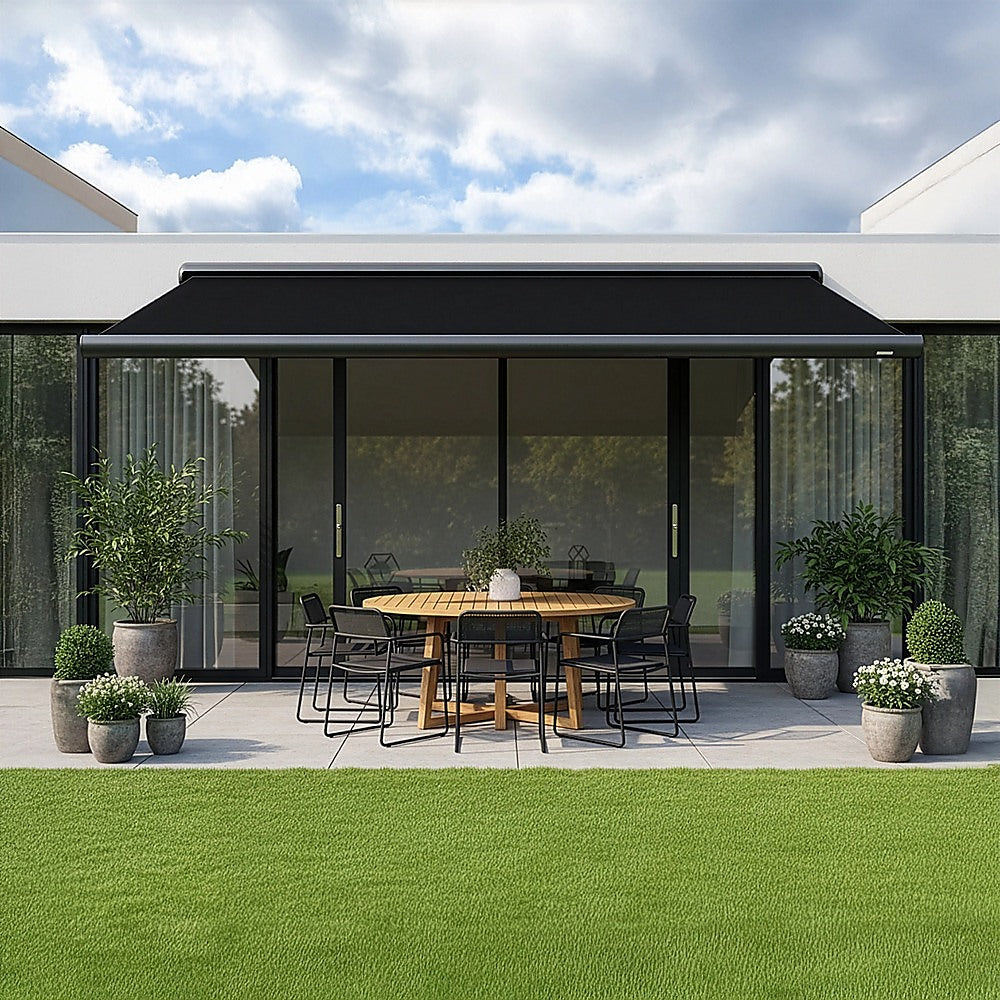 Awnings: 5.0m x 3.0m Retractable Folding Arm Awning Heavy Duty Full Cassette Motorised