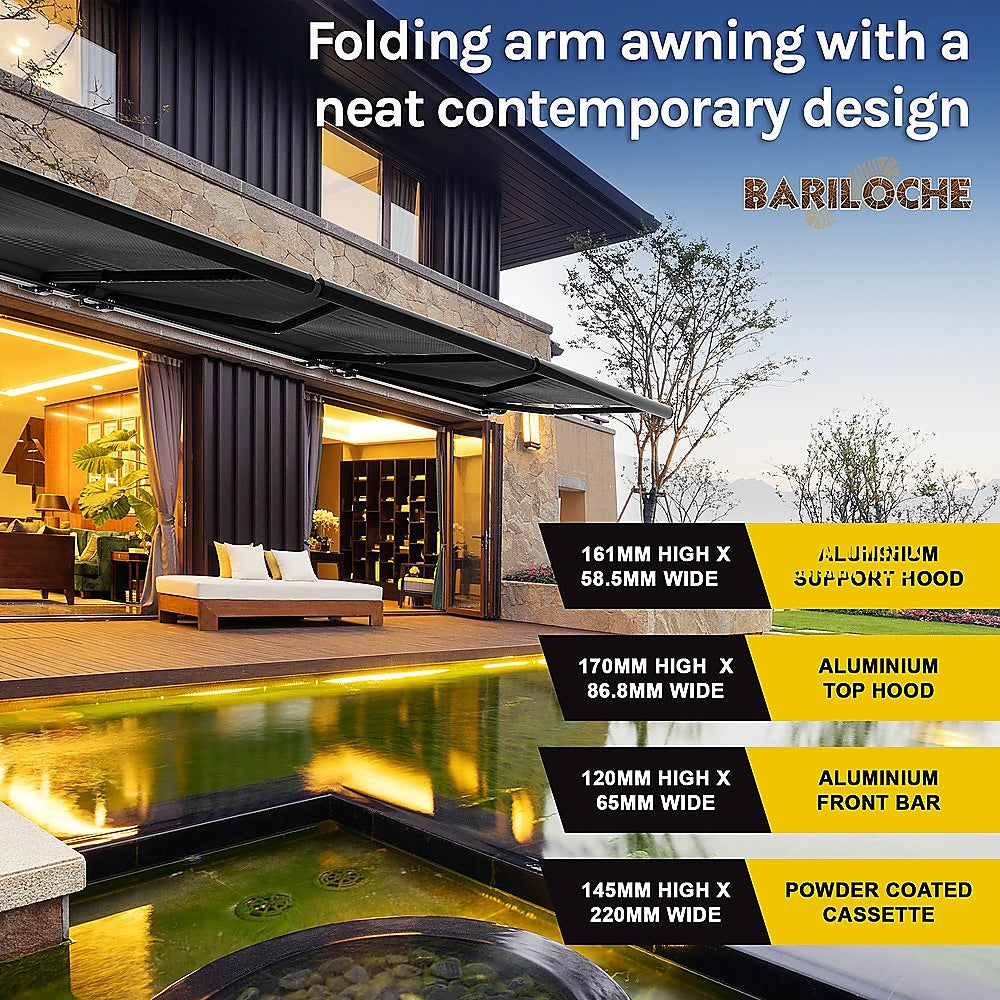 Awnings: 5.0m x 3.0m Retractable Folding Arm Awning Heavy Duty Full Cassette Motorised