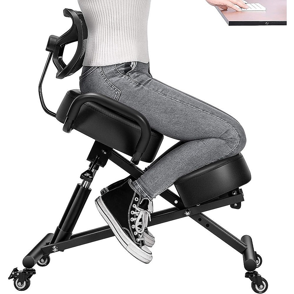 Office & Desk Chairs: Ergonomic Kneeling Posture Chair with Backrest Adjustable Height and Casters