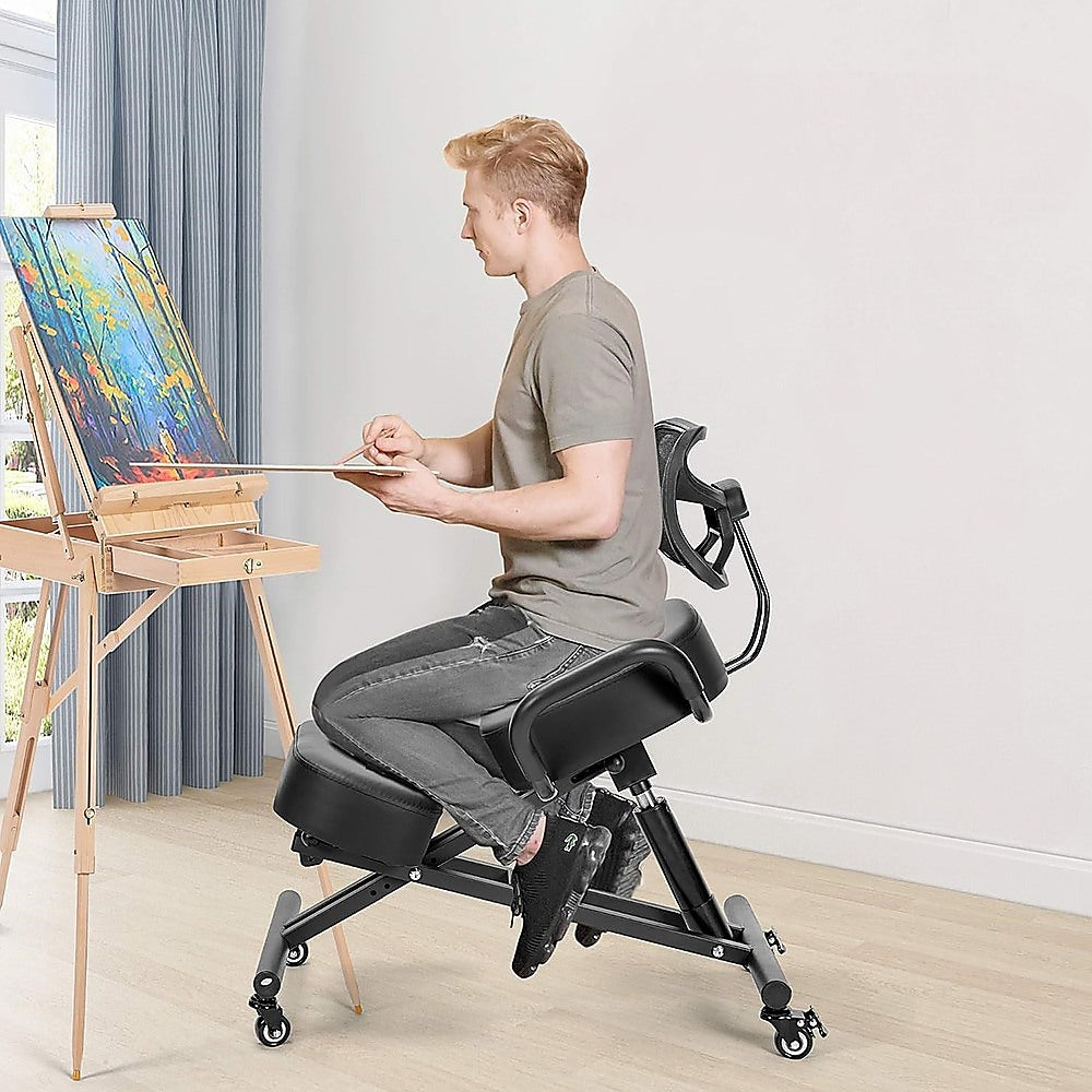 Office & Desk Chairs: Ergonomic Kneeling Posture Chair with Backrest Adjustable Height and Casters