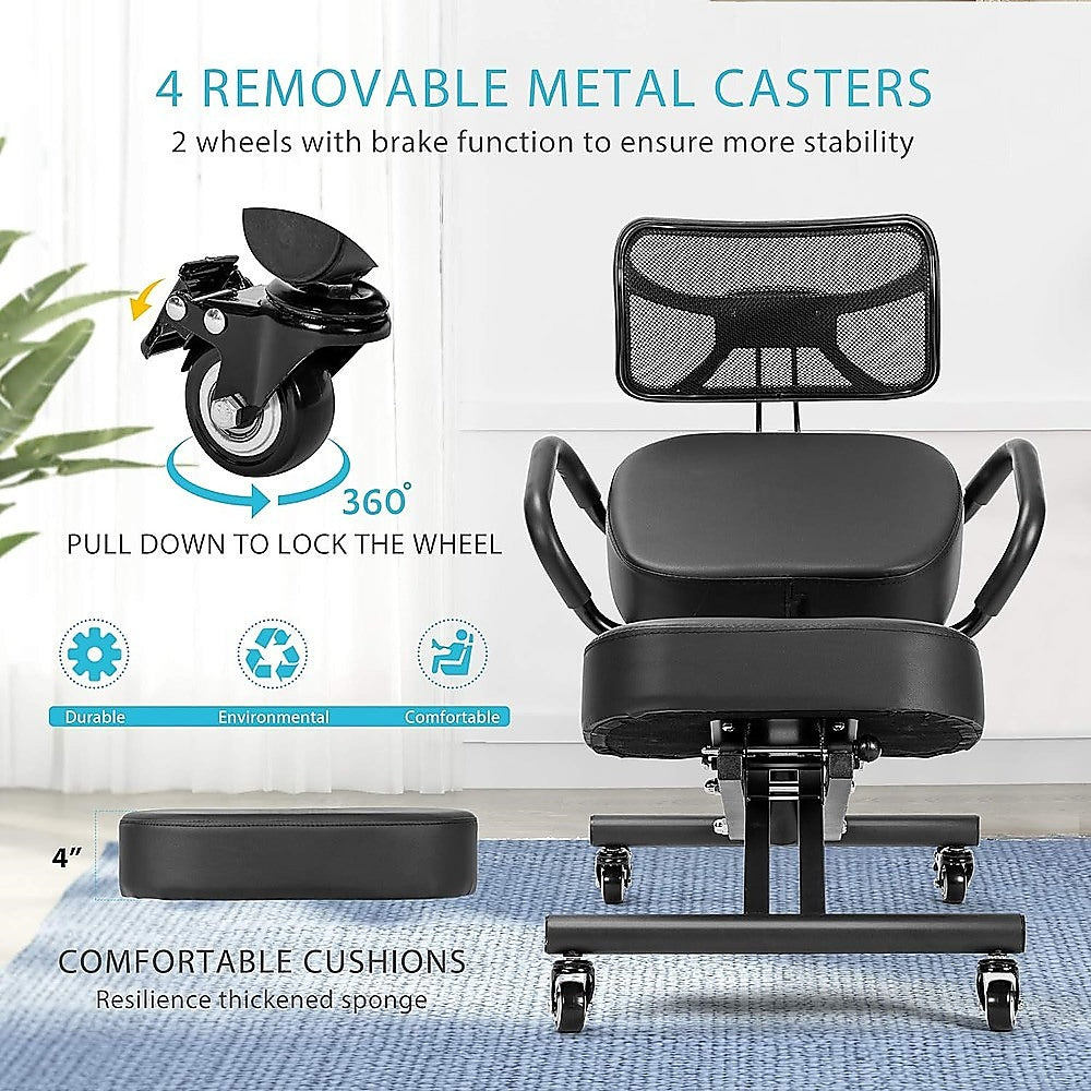 Office & Desk Chairs: Ergonomic Kneeling Posture Chair with Backrest Adjustable Height and Casters