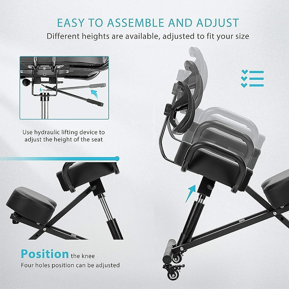Office & Desk Chairs: Ergonomic Kneeling Posture Chair with Backrest Adjustable Height and Casters