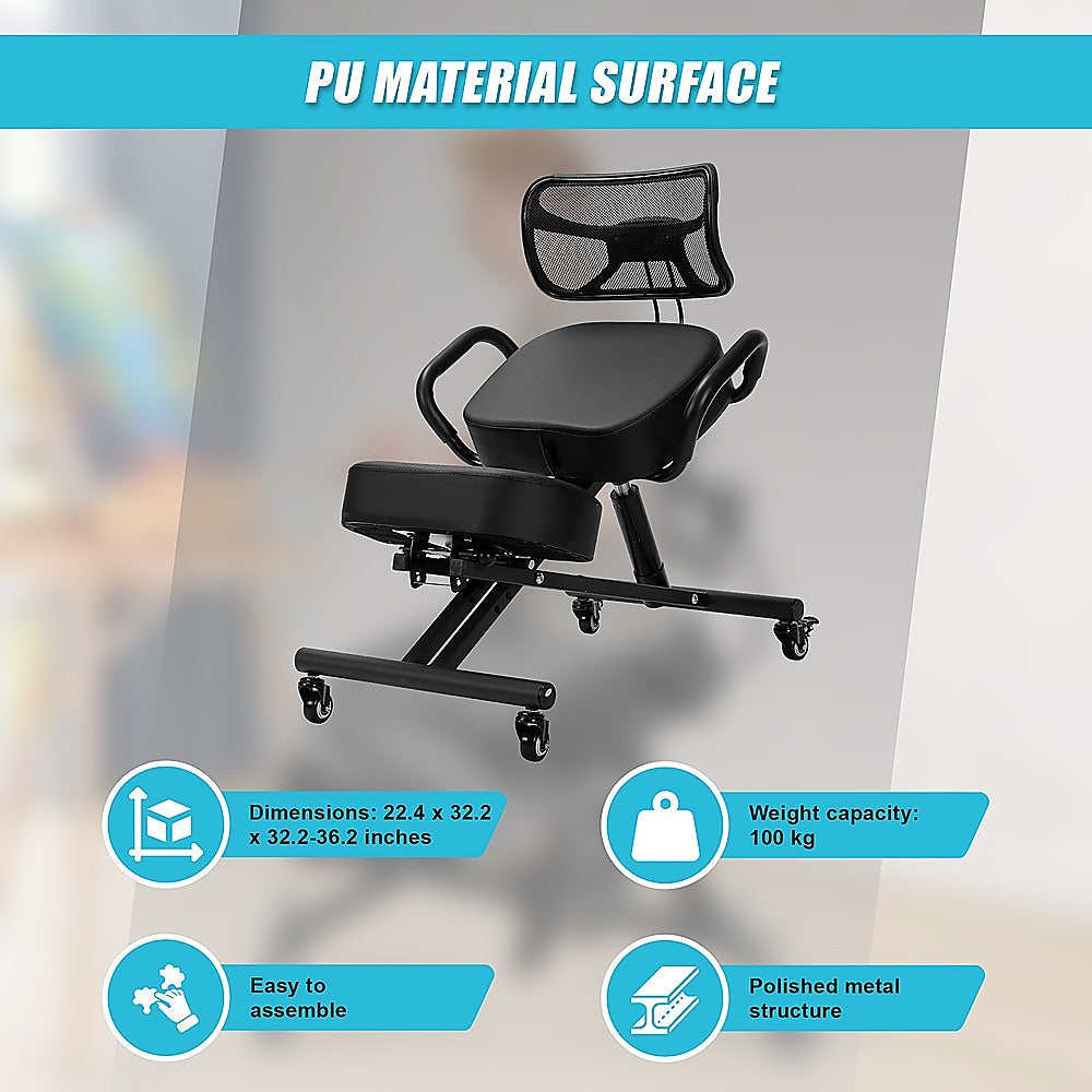 Office & Desk Chairs: Ergonomic Kneeling Posture Chair with Backrest Adjustable Height and Casters