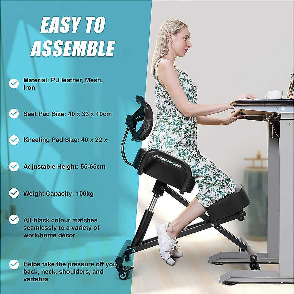 Office & Desk Chairs: Ergonomic Kneeling Posture Chair with Backrest Adjustable Height and Casters