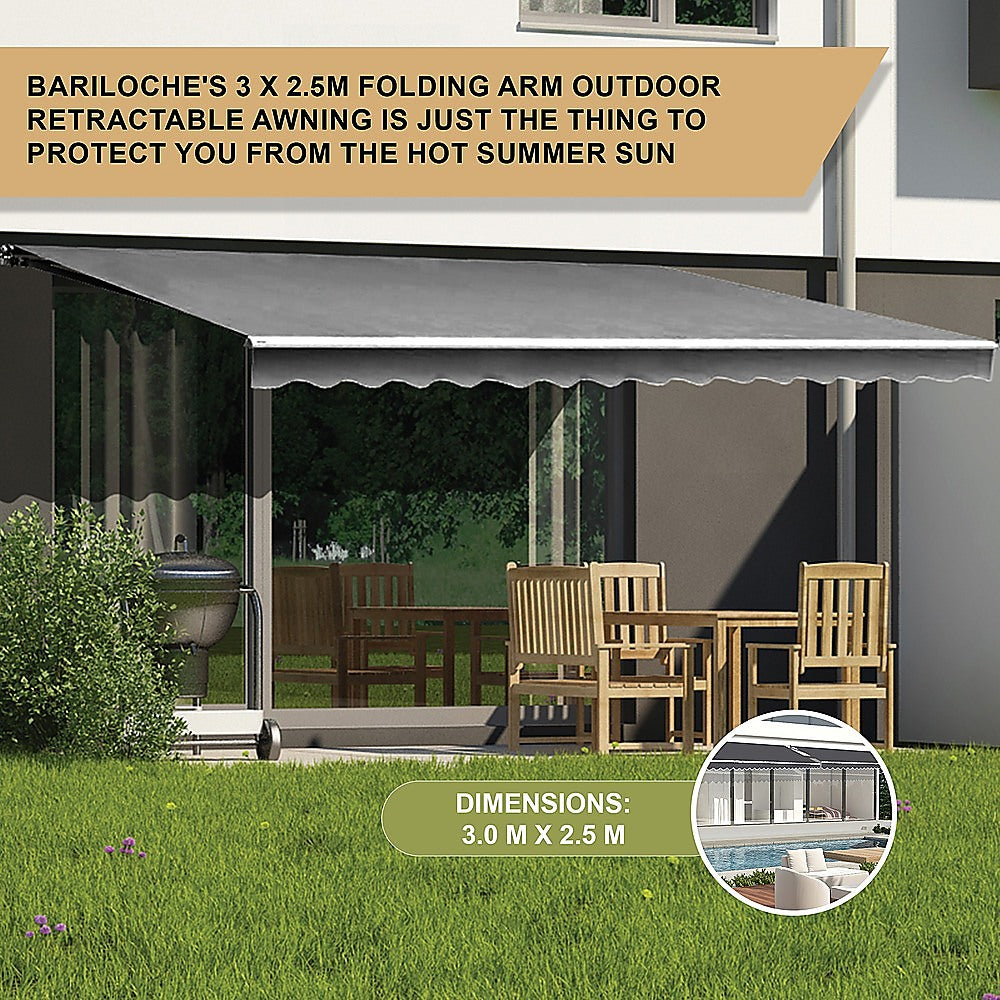 Awnings: Outdoor Folding Arm Awning Retractable Sunshade Canopy Grey 3.0m x 2.5m